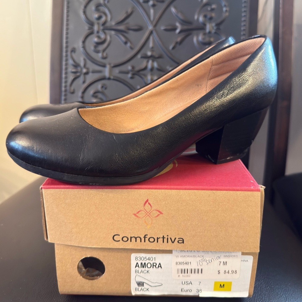 Comfortiva Amora Black Leather Shoes